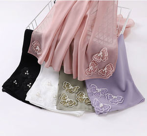 Nuevo Turbante de Chifón de Malasia de 90*90cm, Pañuelos Musulmanes <span class=keywords><strong>Hijab</strong></span>, <span class=keywords><strong>Hijab</strong></span> Cuadrado de Chifón con Encaje de Perlas y Mariposas - Product Image 3