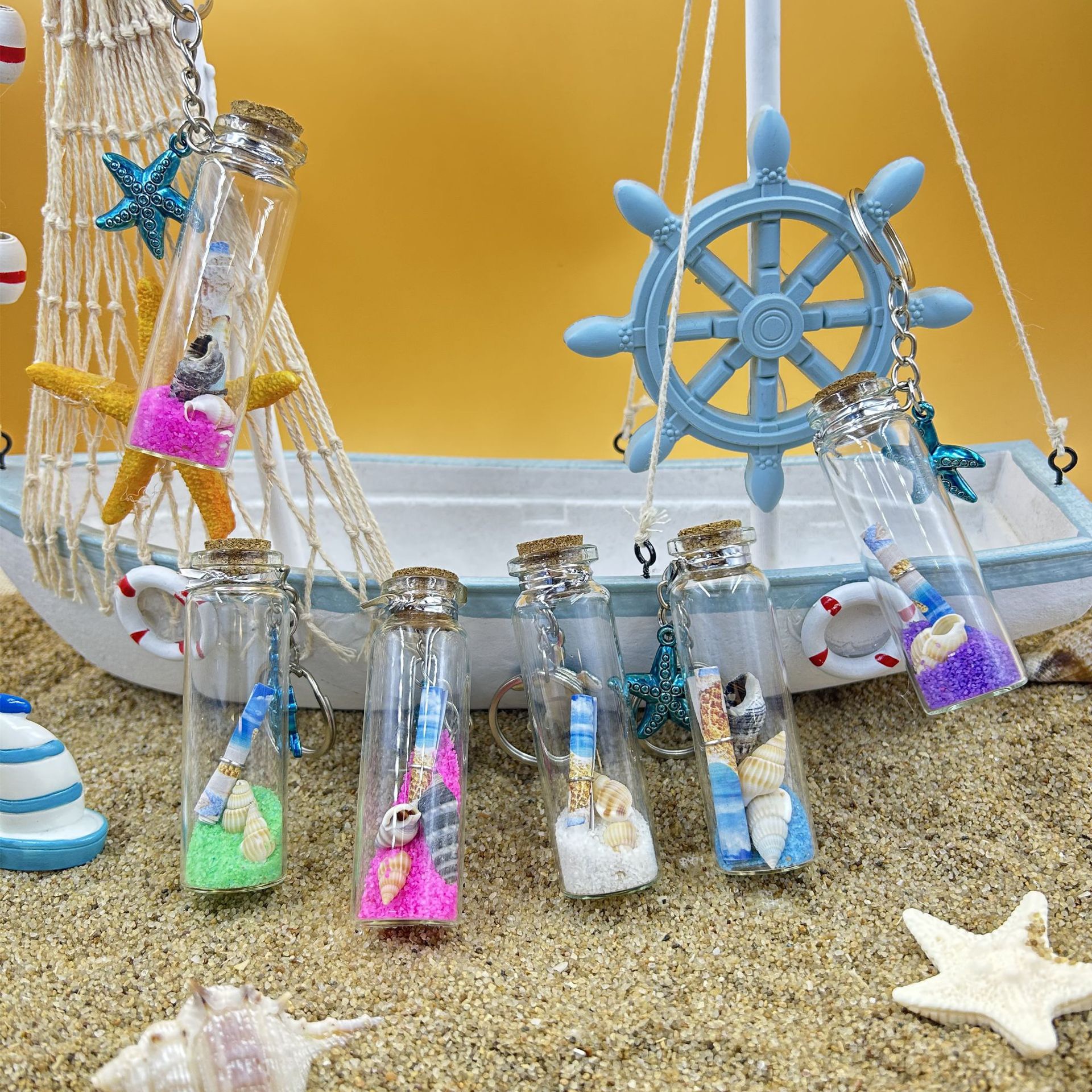 Wholesale Creative Souvenir Handmade Gift Glass Wish Wishing Lucky Bottle Keychain Pendant
