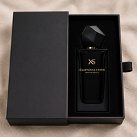 Flacon de parfum carré de luxe 100 ml pour coffret cadeau de marque, flacon pulvérisateur vide en verre noir avec capuchon à facettes et anneau doré