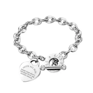 Nhà Máy Sản Xuất Thời Trang Trái Tim Pha Lê Khóa Thép Không Gỉ Chuỗi Charm Bracelet