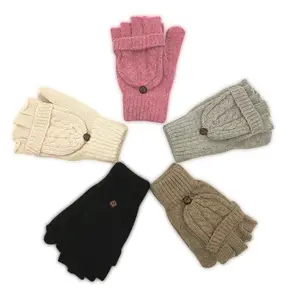 冬季女厚羊毛优质无指开口半指手套保暖户外针织雪花圣诞连指手套