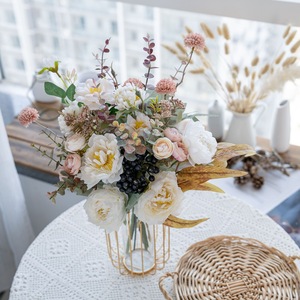 Bouquet de fleurs artificielles CallaFloral, pivoine blanche et rose, eucalyptus, décoration pour la maison et les mariages CF01421 - Product Image 1