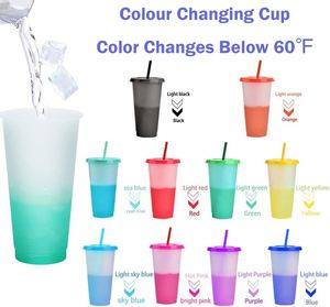 Custom Logo 16oz/20oz/24oz <b>Plastic</b> PP Cold Drinking <b>Cups</b> Temperature Color Change Tumbler Straw Lid Portable Outdoor Use - Product Image 3
