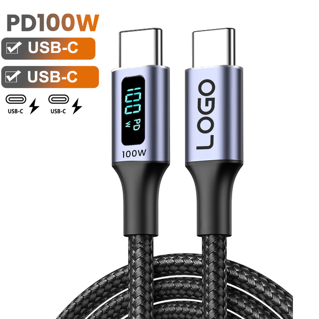 PD100W 66W USB Type C to C Cable for Mobile Phone Laptop Data Charger Cable 6A Quick Charge LED Display USBC Cord 0.5M/1M/2M