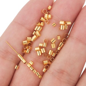 Perles tubulaires à sertir en acier inoxydable plaqué or PVD 18 carats pour la fabrication de bijoux |   Perles d'extrémité de cordon pour connecteur de collier et bracelet - Product Image 4