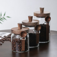 Pot en verre hermétique avec couvercle en bois d'acacia pour le stockage de grains de café, de thé et de céréales, idéal pour le dropshipping transfrontalier