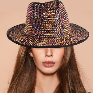 Full Diamond Stage Hat Handmade Bell Shaped <b>Top</b> Hat Colorful Black Rose Red Purple Yellow <b>Silver</b> Performance Wear - Product Image 1