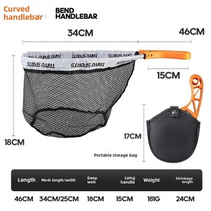 Épuisette de pêche à la mouche pliable, portable et compacte, pour la capture de truites, avec manche droit ou courbé, légère, en maille caoutchoutée - Product Image 3