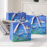 Super Setembro: Sacola de Presente para Pintura a Óleo 230gsm, Arte Mar Estrelado, Fita Bicolor, Embalagem para Doces de Aniversário e Confeitaria, Sacola de Compras Atacado