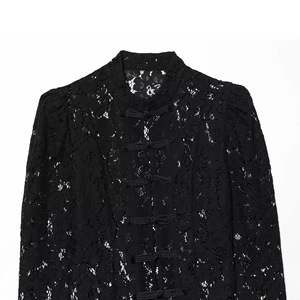 Blusa <span class=keywords><strong>de</strong></span> Encaje Sexy Personalizada <span class=keywords><strong>para</strong></span> Mujer, Blusa Ajustada con Cuello Mandarín <span class=keywords><strong>de</strong></span> Crochet, OEM/ODM por Fábrica <span class=keywords><strong>de</strong></span> Ropa China, Camisas Vintage - Product Image 3
