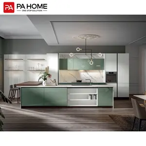 PA China wholesale custom modern white and green glossy kitchen cabinet doors