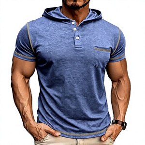 Men's Hooded Short Sleeve Custom Logo High Quality Skin-Friendly Casual T-Shirt Regular Fit Contrast Trim Regular Length Plain - Product Image 1