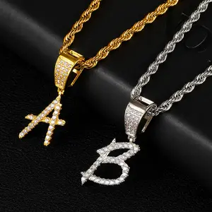 Modern Fashion Stylish English Solid Cursive Letters Pendant Necklace Micro-Inlaid Zircon Men'S Necklace Could Combination