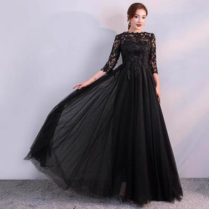 Black Evening Gown High Neck 3D Lace Empire Waist Long Sleeve Plus Size Coming Of Age Ceremony Dress - Product Image 4