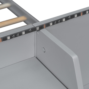 Cama litera completa con luces LED controladas por aplicación (7 colores), puertos USB, estantes de almacenamiento y 2 cajones, gris - Product Image 5