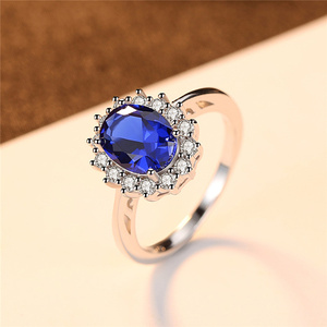Đồ Trang Sức Mỹ 925 Sterling Silver Cubic Zirconia Tinh Thể Màu Xanh Sapphire Đá Mặt Dây Chuyền Đá Quý Nhẫn - Product Image 4