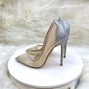 Chaussures pour femmes en dentelle argentée, talons aiguilles pointus 8/10/12 cm, escarpins pour femmes, grandes tailles 34-46, talons hauts - Product Image 4