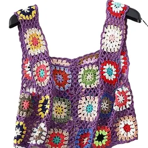 Ethnic Knitted Bohemian Beach Vest Crop Top Handmade Crochet Sleeveless Short Hollow Sexy Summer Decoration Garment Adults