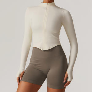 女式户外保暖压缩跑步夹克透气氨纶运动服前拉链舒适瑜伽上衣速干 - Product Image 4