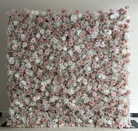 Dinding Bunga Ombre Pink Debu 8x8ft Custom, Latar Belakang 3D Realistis Mawar Sutra Gypsophila untuk Pernikahan, Photo Booth, Salon, Hari Ibu