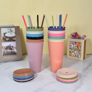 Custom Cold <strong>Cups</strong> 24oz <strong>Reusable</strong> PP Plastic Tumbler BPA Free Cold Coffee <strong>Cups</strong> with Lids and Straw - Product Image 2
