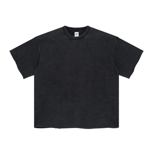 Nuova Moda 2024: Felpa Oversize da Uomo in Cotone Pesante 300gsm, Tinta Unita, Bordo Grezzo, Stile Vintage Nero con Lavaggio Acido - Product Image 5