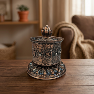 Best Selling Tibetan Buddhist Prayer Wheel Metal <b>Ornament</b> with Copper Finish for Home Temple Meditation Room Prayer Space <b>Desk</b> - Product Image 2