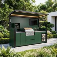 Mueble de Exterior, Gabinete de Cocina Plegable Inteligente 5 en 1, Estación de Barbacoa con TV, Altavoz, LED, Acero Inoxidable, para Azotea de Villa