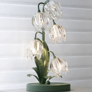 Lámpara de Mesa Polarux Lily Valley, Estilo Vintage Pastoral, Decoración para Dormitorio, Base de Metal Latón Verde, Pantalla de Vidrio con Diseño Floral, Lámpara de Mesa Verde <span class=keywords><strong>Niya</strong></span> - Product Image 6