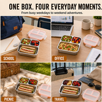 Boîtes à lunch en métal de qualité alimentaire, amovibles, en acier inoxydable 304, sans BPA, 600 ml, 4 compartiments, compatibles lave-vaisselle, pour la vente en gros