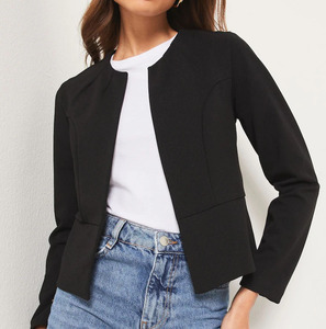 Blazer Informal Formal para Mujer, Corto, de Color Sólido, Cuello Redondo, Algodón Transpirable, Bordado a Mano, Traje para Mujer - Product Image 3