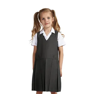 Custom Professional Primary School Uniform Dress for Girls Children Custom Made Sleeveless School Clothes School White Shirt