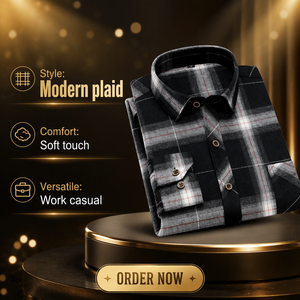 Camisas de <span class=keywords><strong>Franela</strong></span> Casuales para Hombre OEM/ODM, 100% Algodón, a <span class=keywords><strong>Cuadros</strong></span>, Antiarrugas, Transpirables, Ropa de Trabajo para Otoño - Product Image 2