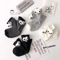 Chaussettes en coton drôles pour femmes quatre saisons noir blanc grands yeux Cyber célébrant dessin animé 3D équipage bijoux pour femmes chaussettes bas