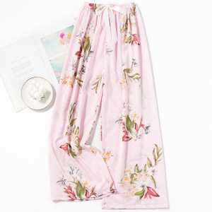 Lady Fashion Summer Loose Pants Bow Elastic Waist Wide Leg Trousers Casual Home Sleepwear Women Floral Print Pajamas Pants - Product Image 5