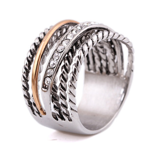 European American Fashion Women's Two-Tone <b>Titanium</b> Steel <b>Ring</b> Pave Setting Geometric Design Gift Jewelry - Product Image 5