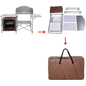 Tavolo da Cucina Pieghevole Portatile per Esterni, Stazione di Cottura in Alluminio con Organizer e Ganci per Paravento per BBQ - Product Image 3