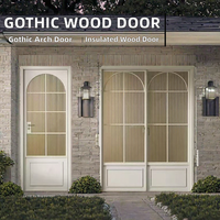 Porte d'entrée moderne en alliage d'aluminium avec panneaux de verre divisés, isolation thermique, design en arche pointue pour usage extérieur de villas et d'hôtels