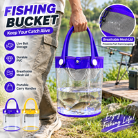 Seau de pêche souple en PVC avec logo personnalisé et poignées de transport, pour le stockage d'appâts vivants et de poissons, idéal pour la pêche en rivière et en ruisseau