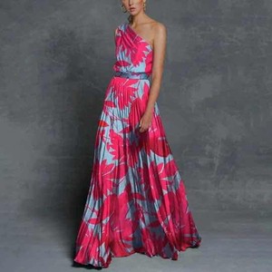 Vestido Largo Estampado de Un Solo Hombro para Mujer, Cintura Imperio, Transpirable, Vestido de Noche, Moda Primavera Verano - Product Image 4