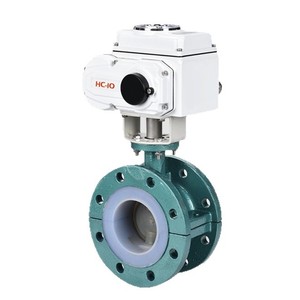วาล์วผีเสื้อไฟฟ้า HCD941F-16 DN50-200 แบบมีซับใน PTFE มาตรฐานแห่งชาติ หน้าแปลนเหล็กหล่อ ทนการกัดกร่อน ทนกรดด่าง - Product Image 2