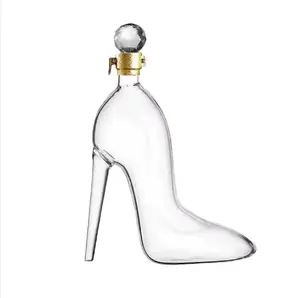 Custom Unique High Silicone Hand Art Glass Bottle 750ml High Heel Shoe Shape Whiskey Vodka Red Wine Glass Bottle