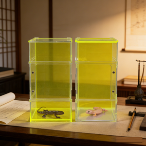 Eco Friendly Made Fluorescent Yellow Acrylic Feeding Box for Reptiles <b>Small</b> Animals - Product Image 3