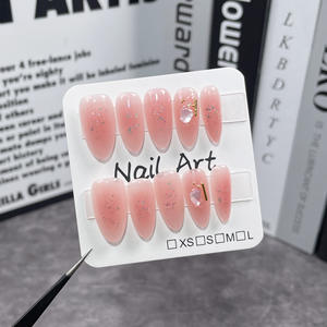 Nouveau produit lancé, faux ongles press-on faits main de luxe léger, style blush poudre de pamplemousse, <span class=keywords><strong>paillettes</strong></span> dorées scintillantes, doux et élégants - Product Image 1