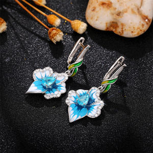 Pendientes de flor azul con engaste de topacio en plata 925, joyería romántica para fiesta para mujer - Product Image 6