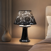Lampe de table WeiVibe en marbre noir Marquina avec abat-jour en pierre assorti, lumière de chevet sculpturale E27 pour hôtel moderne et décoration intérieure