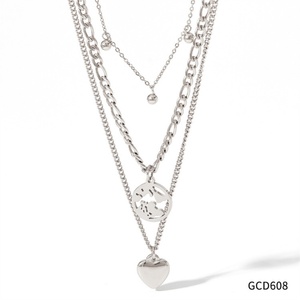 Bohemian Style Three-layer Necklace <b>love</b> Pendant Stainless Steel Hollowed Out Map Round Pendant Gold Clavicle Necklace for Women - Product Image 5