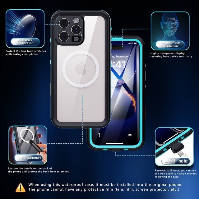 Outdoor Sports Magnetic IP68 Waterproof Phone Case 360 Full Protection Body Shockproof Cover for iPhone 13 14 15 Pro Max
