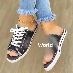 Vendita calda estiva da <span class=keywords><strong>donna</strong></span> in tela Denim con lacci Casual <span class=keywords><strong>sandali</strong></span> piatti taglia <span class=keywords><strong>43</strong></span> moda Anti-scivoloso per la lista dei desideri di Amazon - Product Image 4