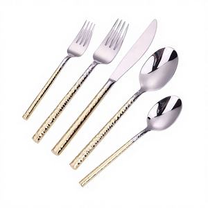 Ensemble de couverts en acier inoxydable martelé pour usage commercial, vaisselle durable, compatible lave-vaisselle et four - Product Image 1